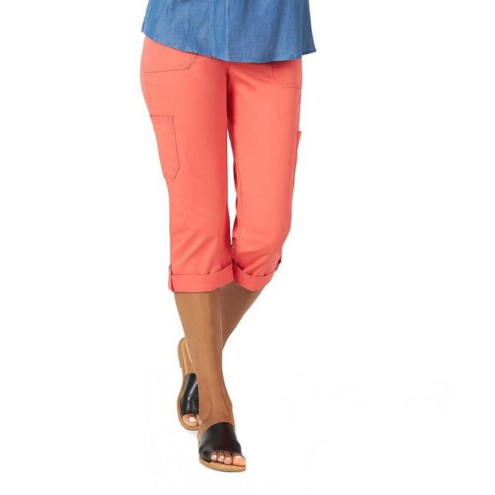 Lee Flex to Go Cargo Capri Pants Womens 8 Salmon Pink Stretch NEW